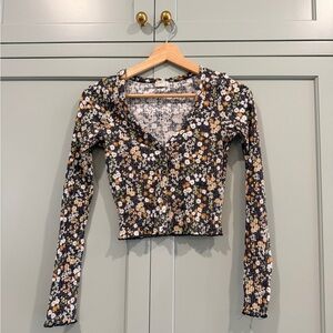 Billabong Black Floral Long Sleeve Blouse